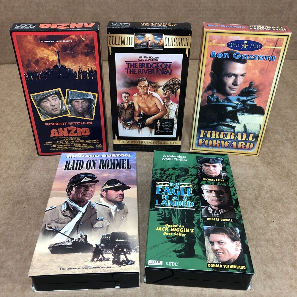 Vintage VHS Tapes 5 Action Movies, Slim Case, The Eagle Has Landed War Theme
